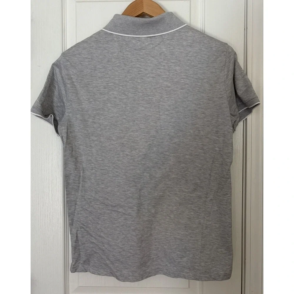 Polo Ralph Lauren Polo Shirt Gray Solid Medium Pony Custom Fit Contrasting Trim